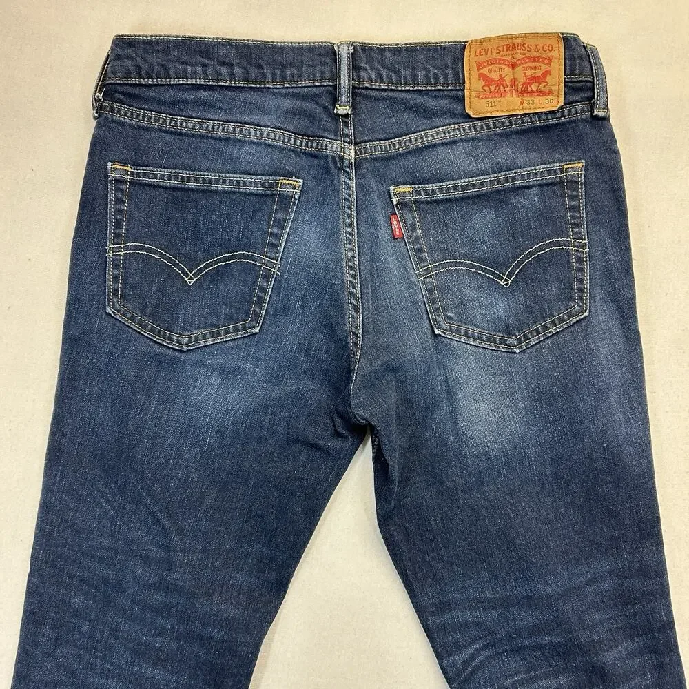 Levi's 511 Slim Straight Jeans Men's 33x30 Stretch Mid Rise Blue Denim Classic